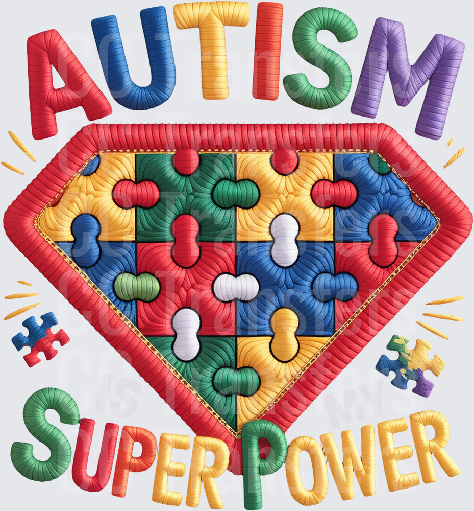 Autism Is My Superpower Puzzle Piece Shield (DTF)