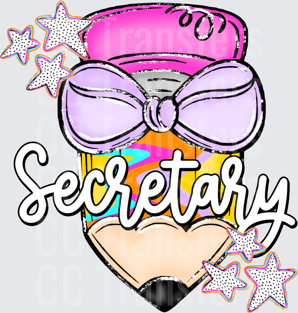Colorful Pencil with Bow and Stars Secretary Design (DTF)