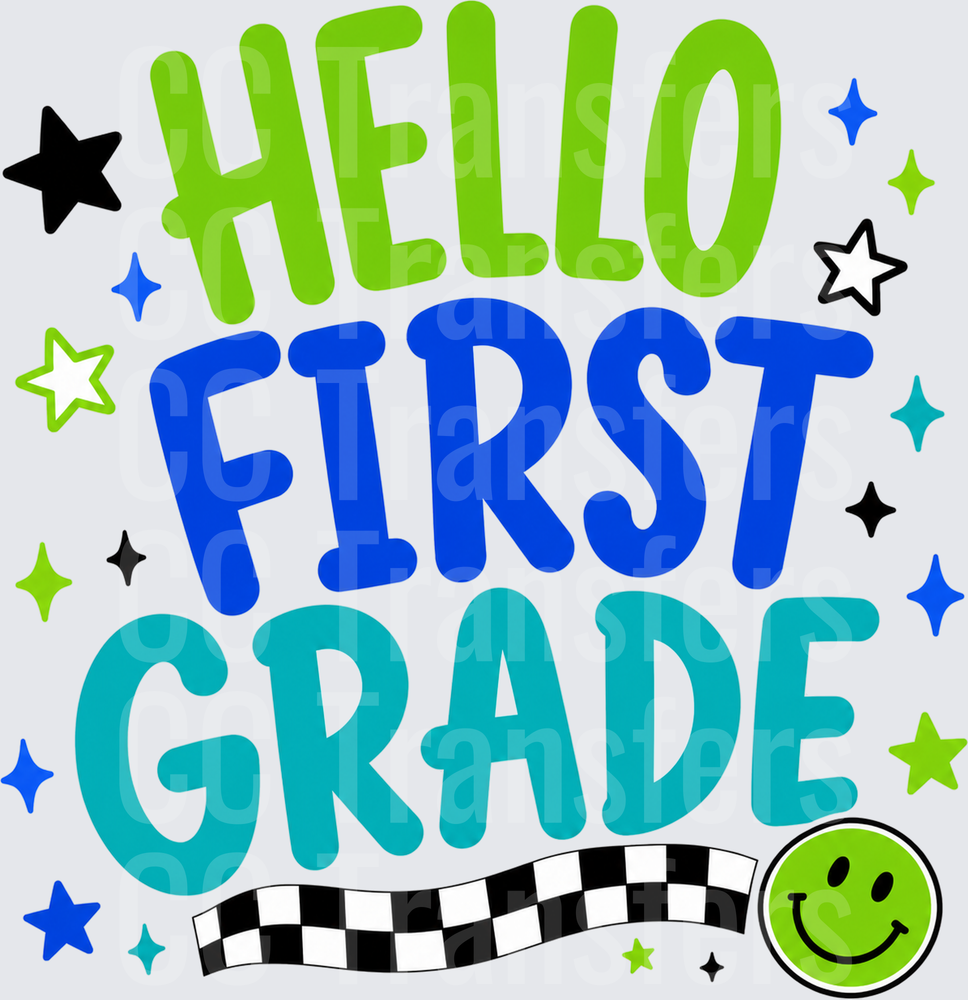 Hello First Grade Stars Smiley Face Back to School (DTF)