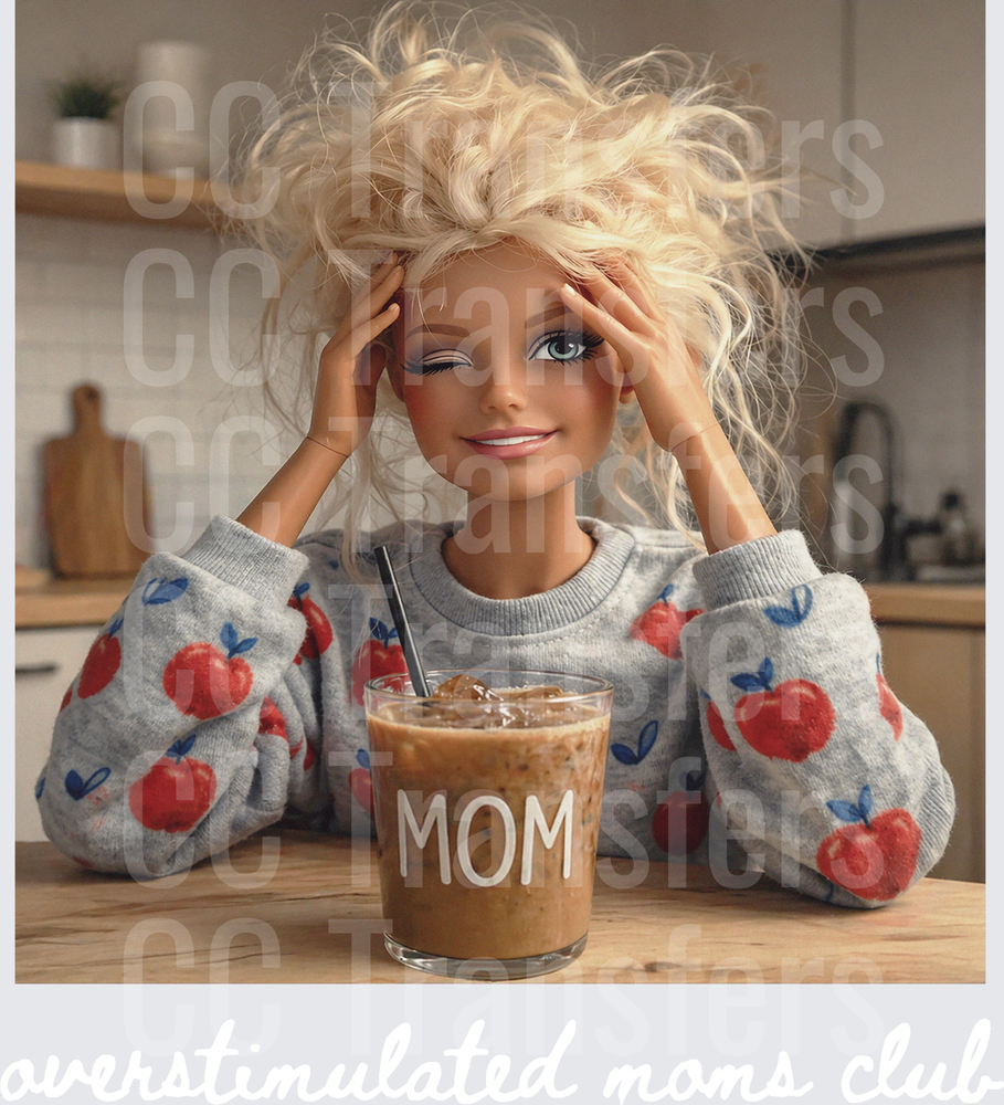 Messy Hair Tired Mom Iced Coffee Morning Vibes (DTF)
