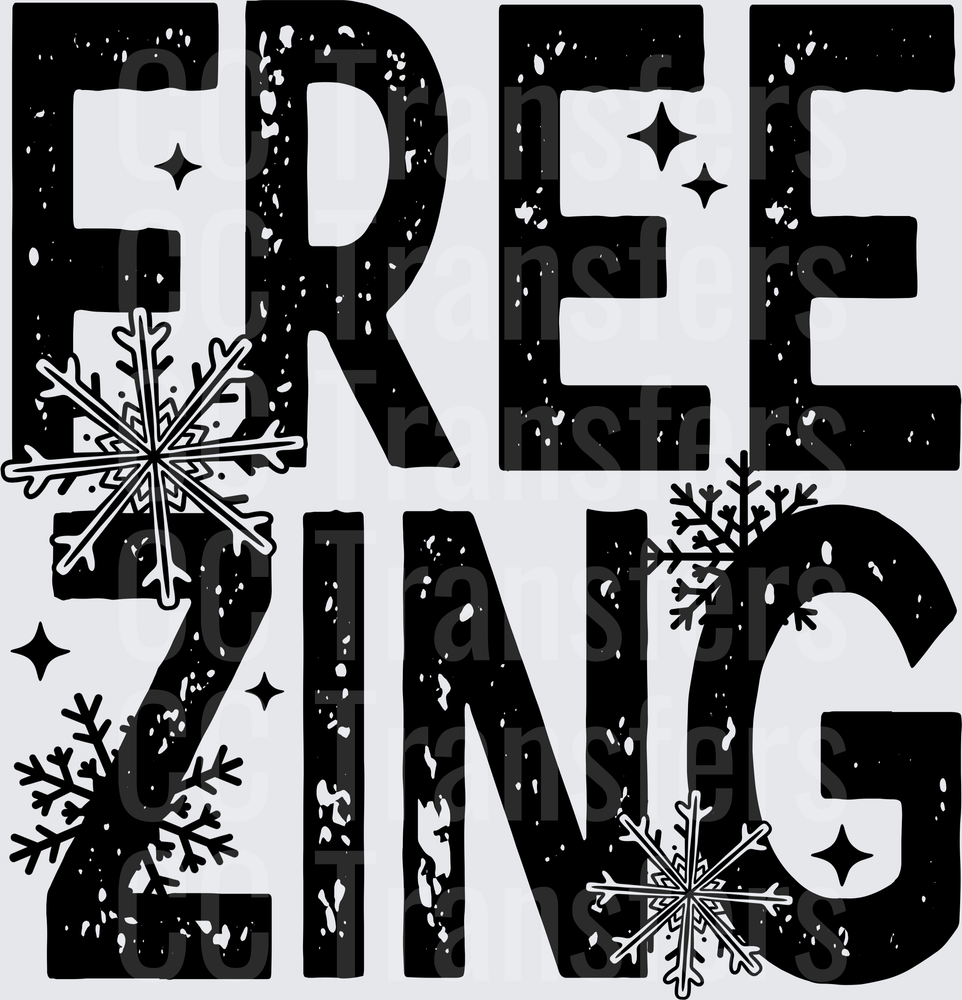 Freezing Bold Distressed Text Snowflakes Winter (DTF)