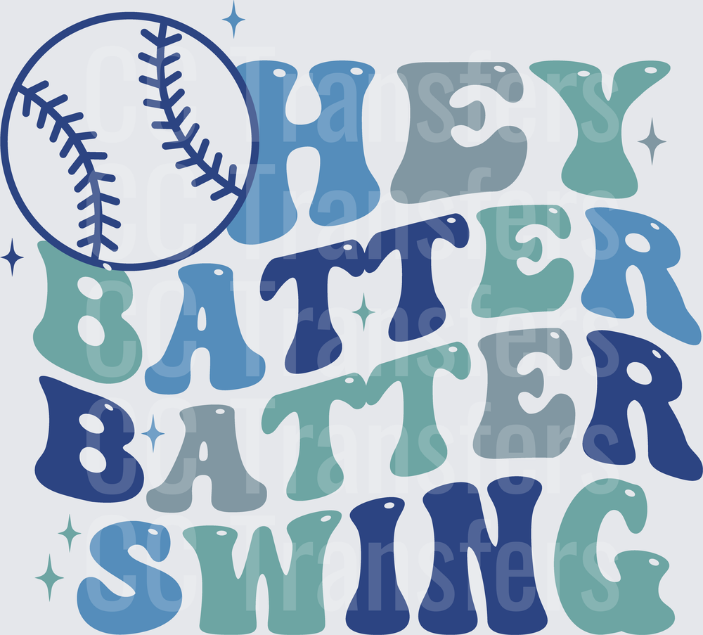 Hey Batter Batter Swing Retro Baseball Groovy (DTF)