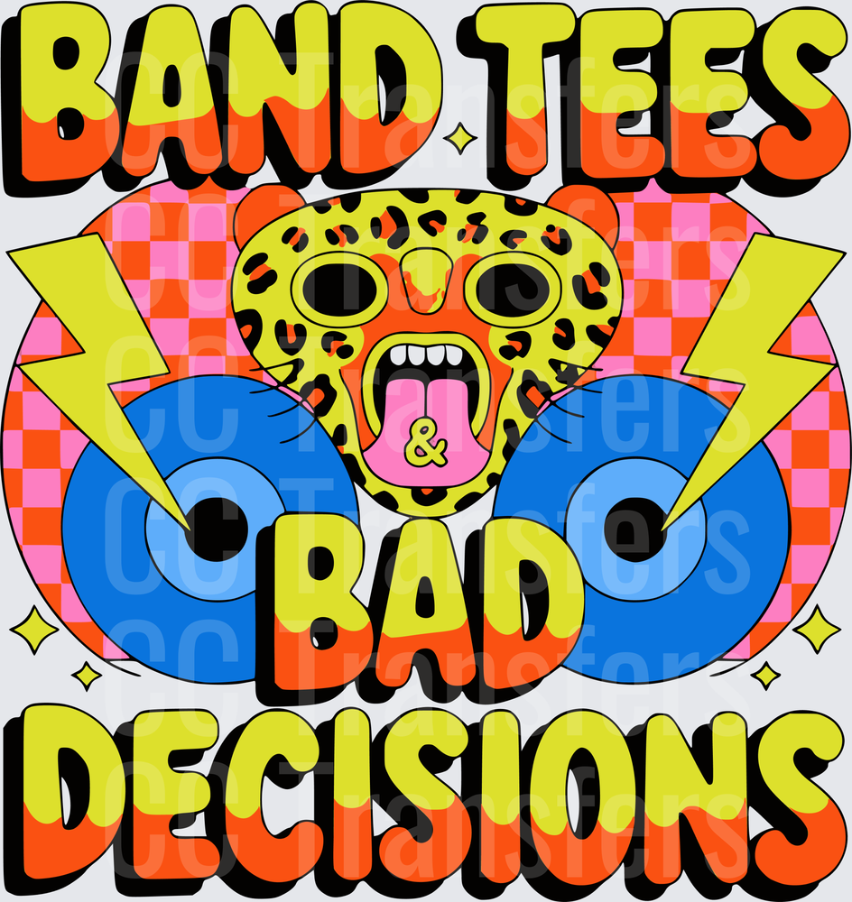 Band Tees & Bad Decisions Retro Leopard Rock Graphic (DTF)