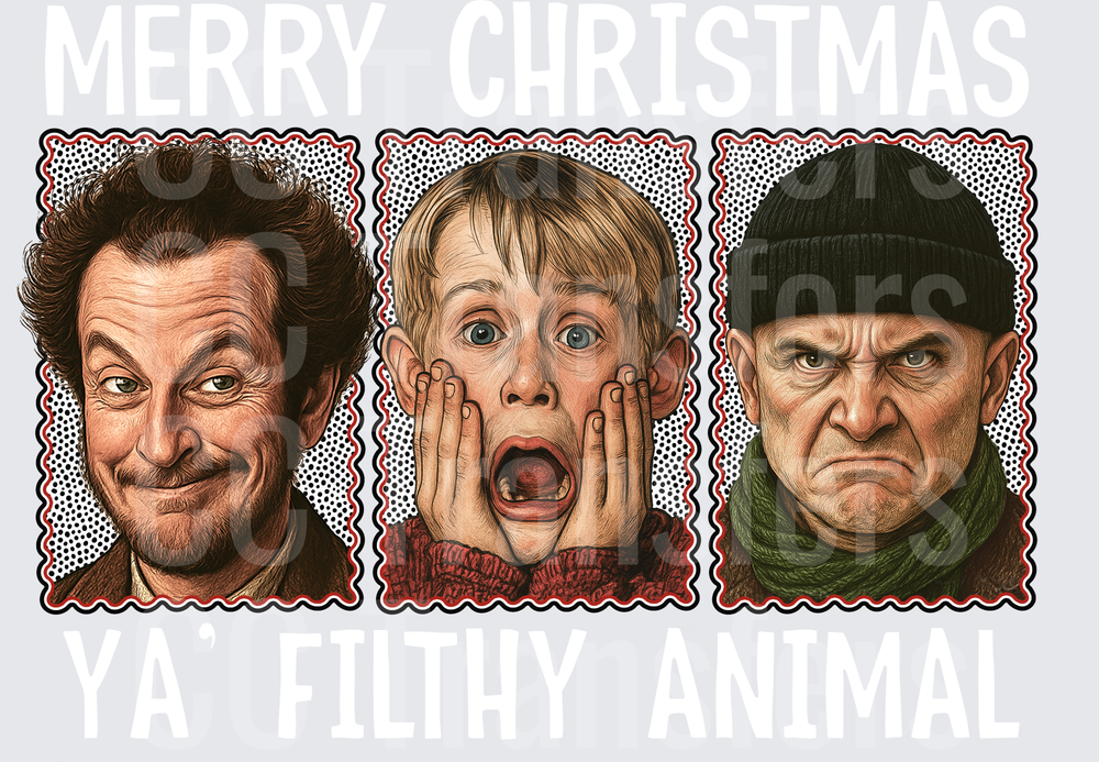 Trio Portrait Screaming Boy Two Burglars Holiday (DTF)