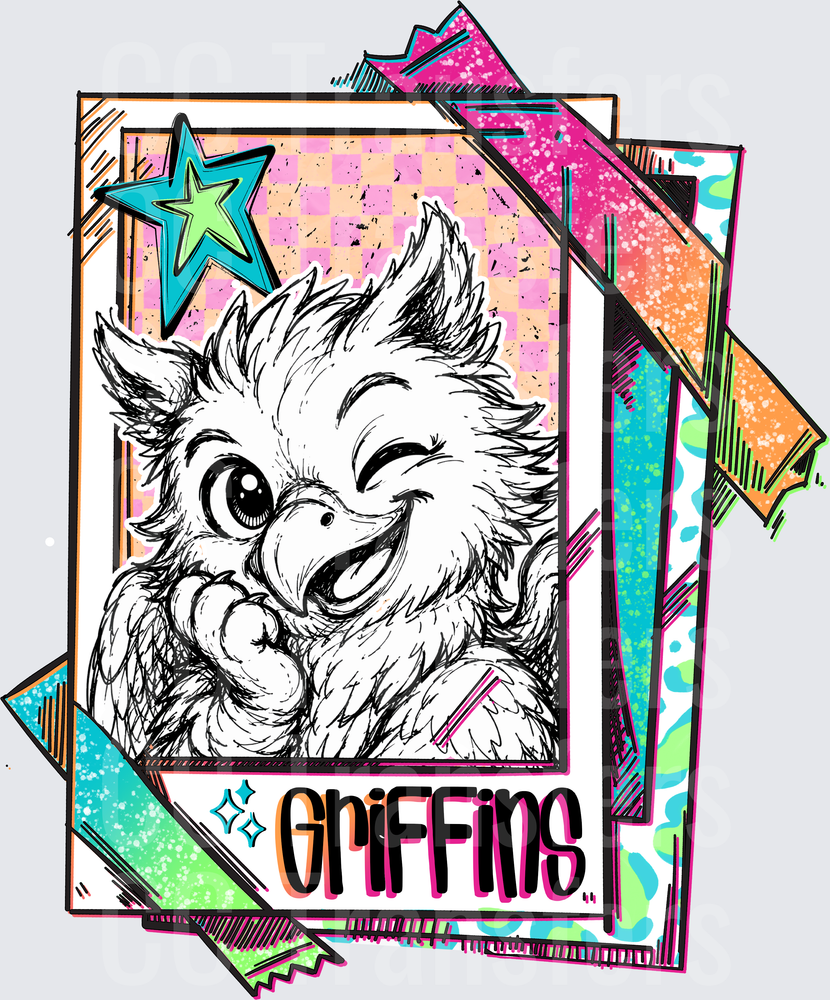 Cute Fluffy Griffin Winking Retro Trading Card Style (DTF)