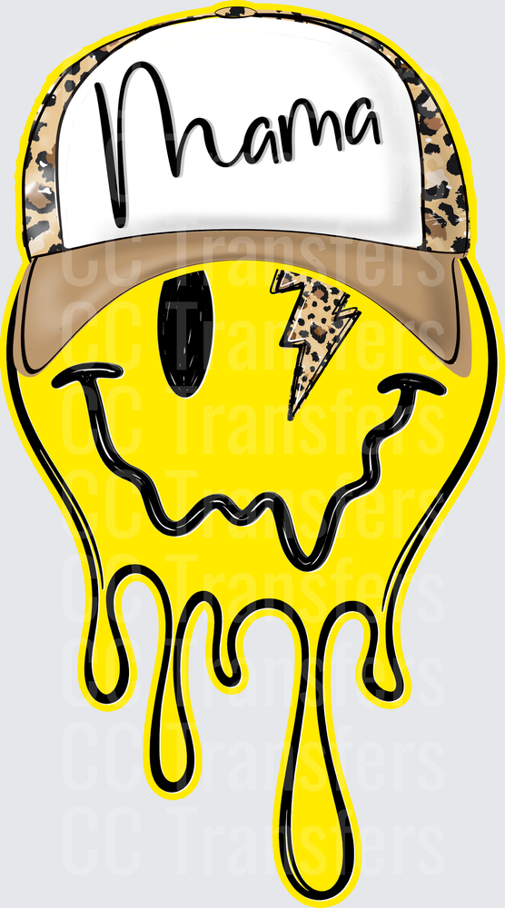Mama Leopard Trucker Hat Melting Smiley Face DTF
