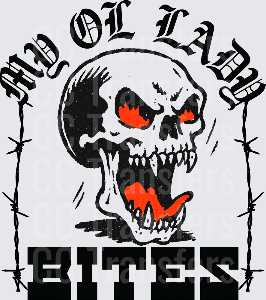 My Ol Lady Bites Flaming Skull Barbed Wire (DTF)