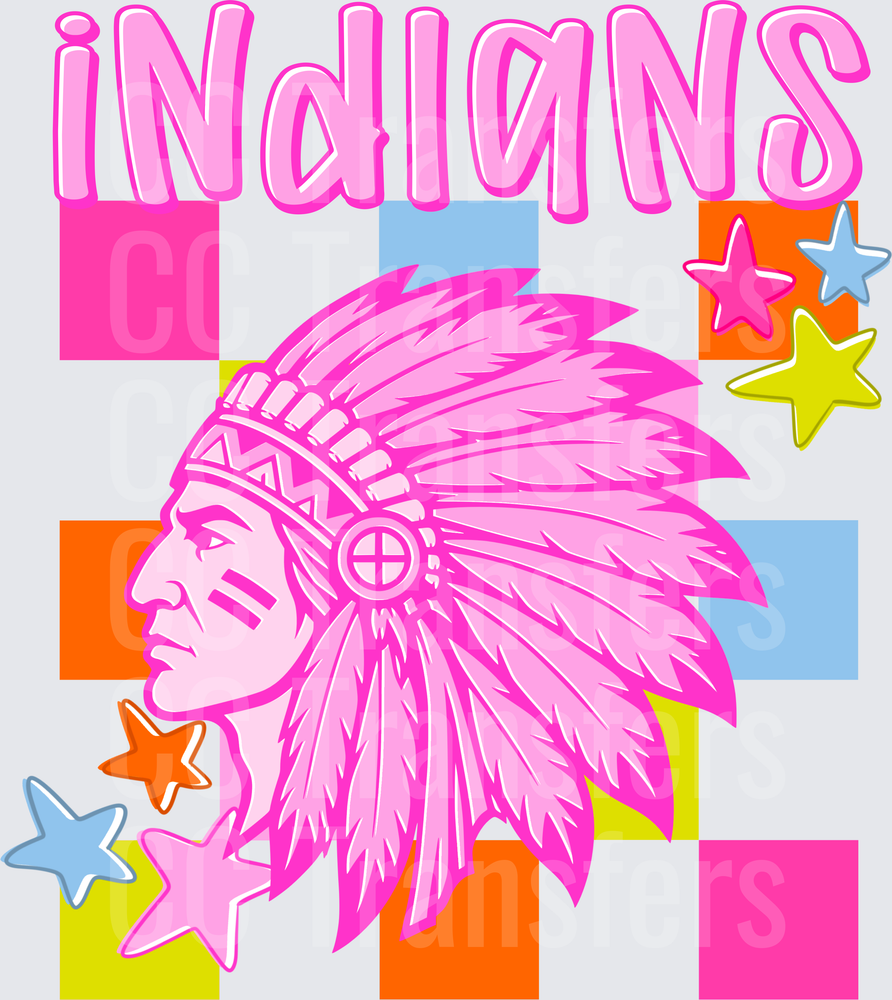 Indians Native Chief Mascot Pink Retro Colorful Design (DTF)