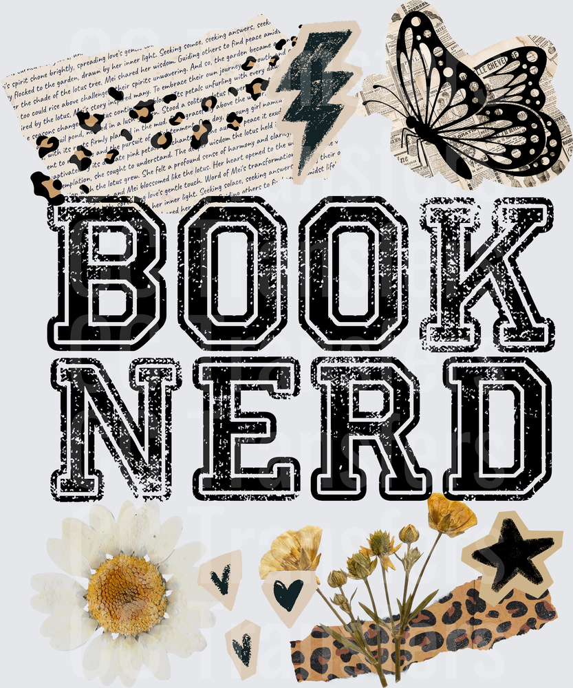 Book Nerd Boho Collage Floral Lightning Bolt (DTF)