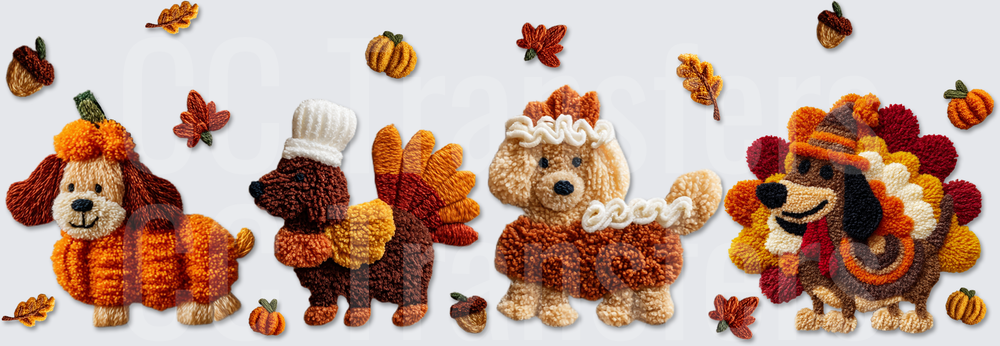Thanksgiving Yarn Dogs Fall Pumpkin Turkey Scene (DTF)