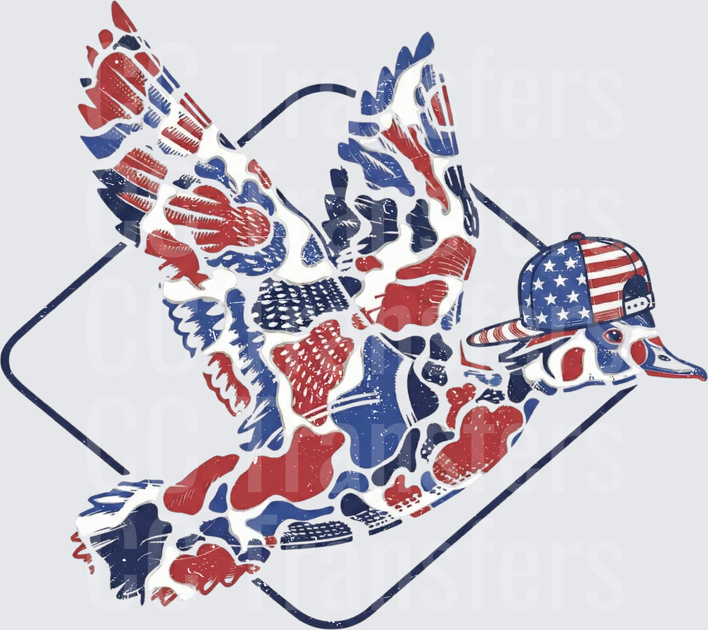 Patriotic Duck Flying Stars Stripes Camo Hat (DTF)