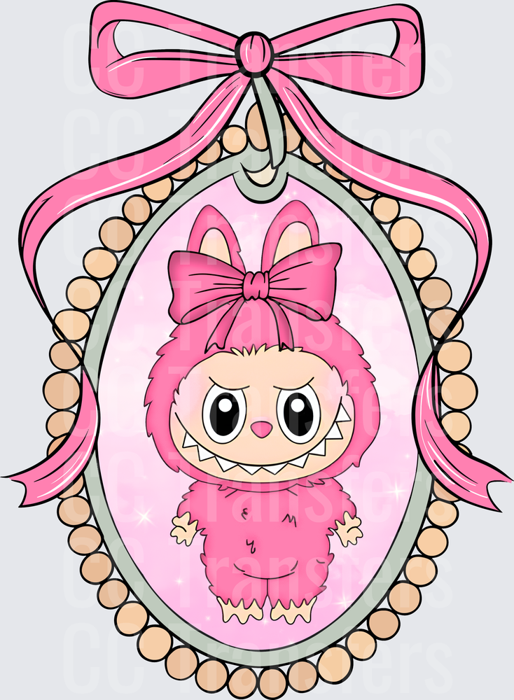 Cute Pink Fluffy Monster Cameo Locket with Bow (DTF)