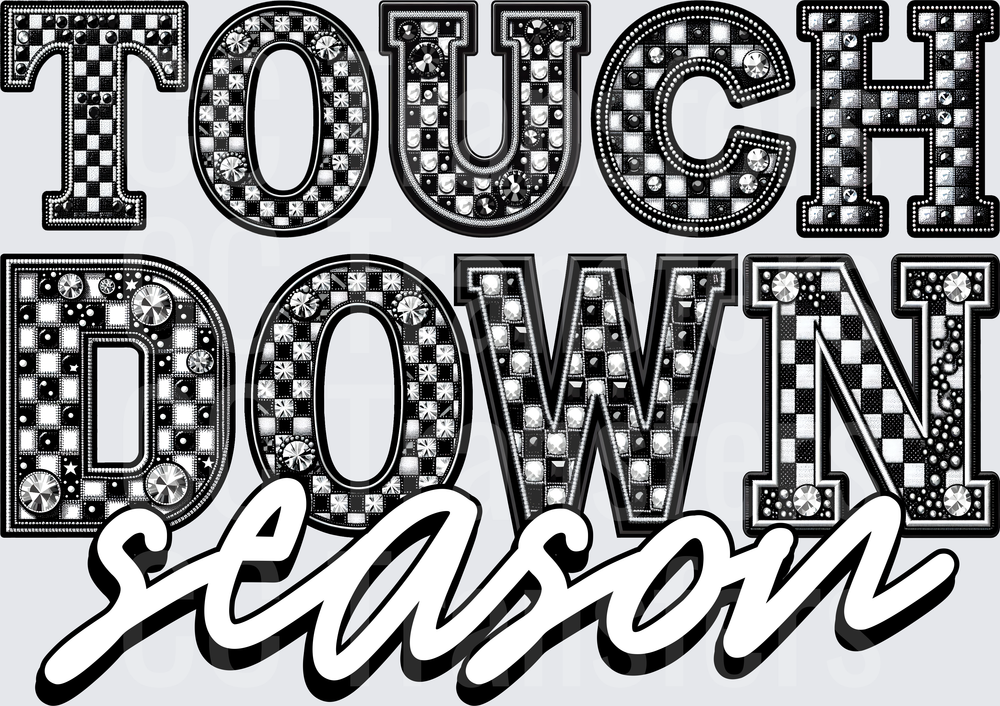 Touchdown Season Rhinestone Checkered Bold Lettering (DTF)