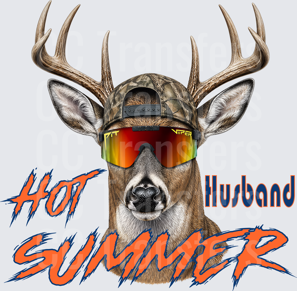 Hot Summer Husband Buck Deer Camo Hat Mirrored Shades (DTF)