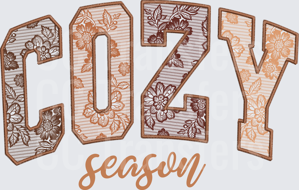 Cozy Season Floral Lace Varsity Letter Fall Design (DTF)