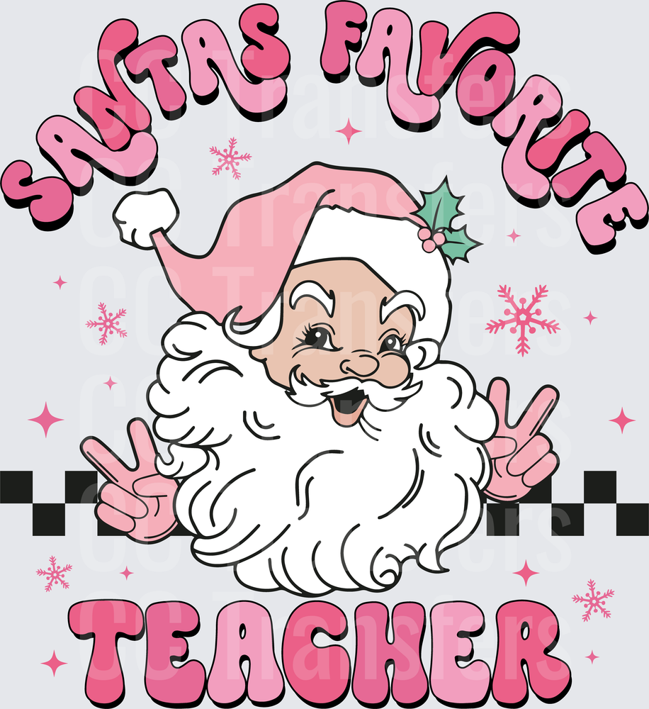 Santa's Favorite Teacher Retro Pink Holiday Design (DTF)