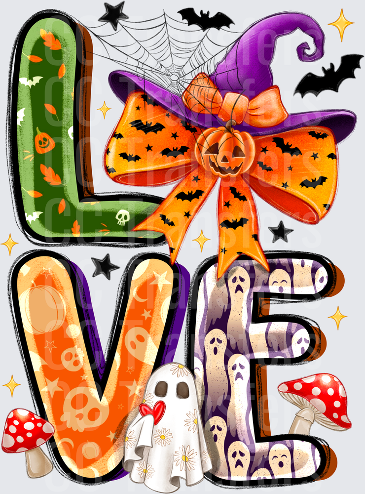 Halloween LOVE Letters Witch Hat Ghost Bats Design (DTF)