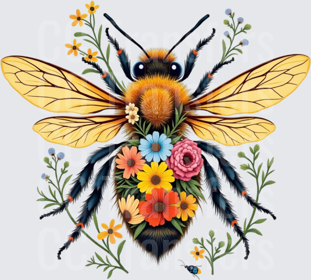 Floral Bumblebee with Wildflowers Botanical Design (DTF)