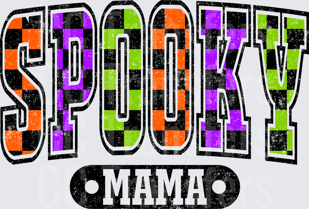 Spooky Mama Halloween Checkered Varsity Distressed (DTF)