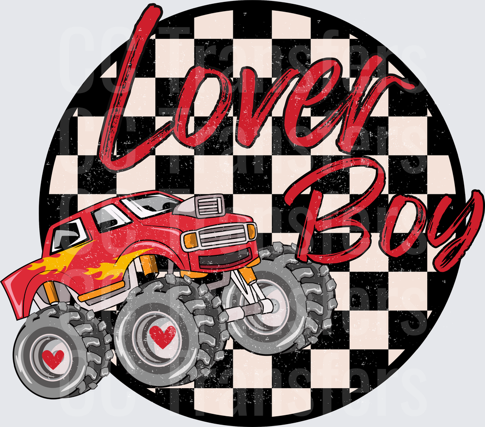 Lover Boy Monster Truck Checkered Heart Wheels (DTF)
