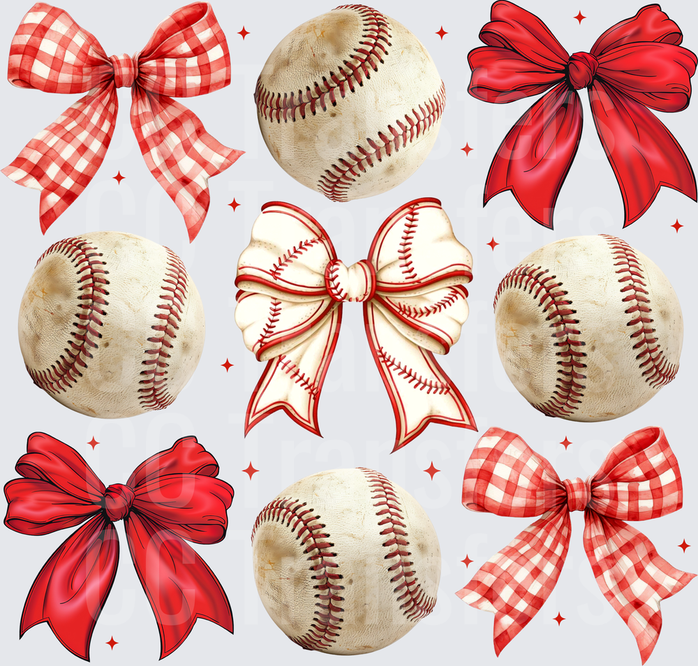 Baseball and Red Bow Bundle Set with Sparkles (DTF)
