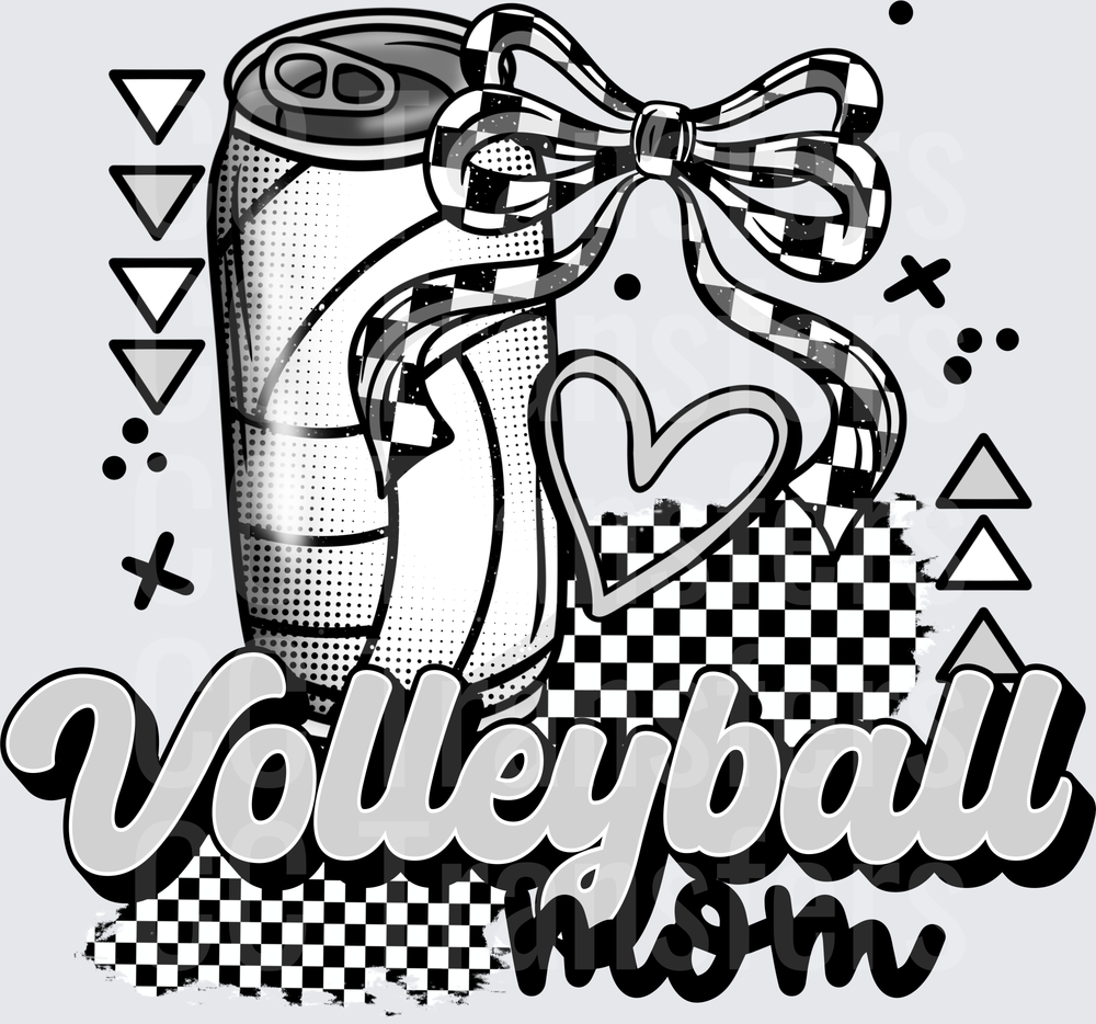 Volleyball Mom Soda Can Checkered Bow Heart Design (DTF)