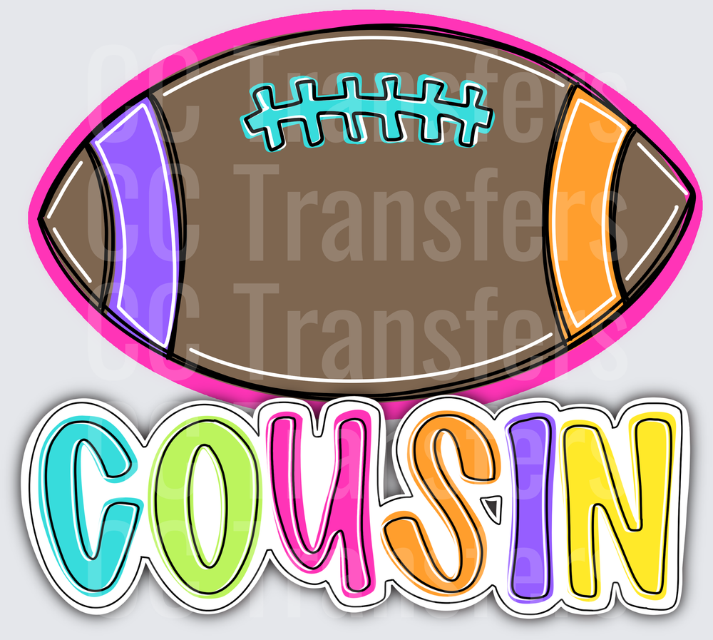 Colorful Football Cousin Multicolor Bold Text (DTF)