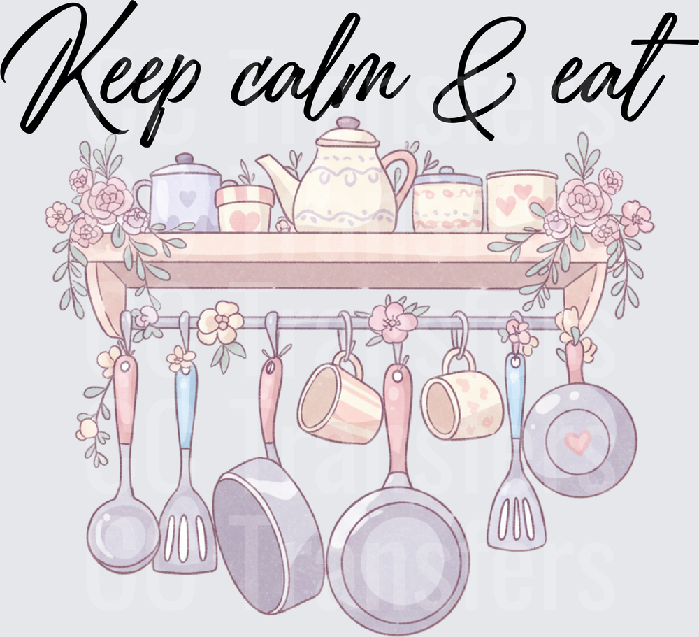Keep Calm & Eat Pastel Kitchen Shelf With Cookware (DTF)
