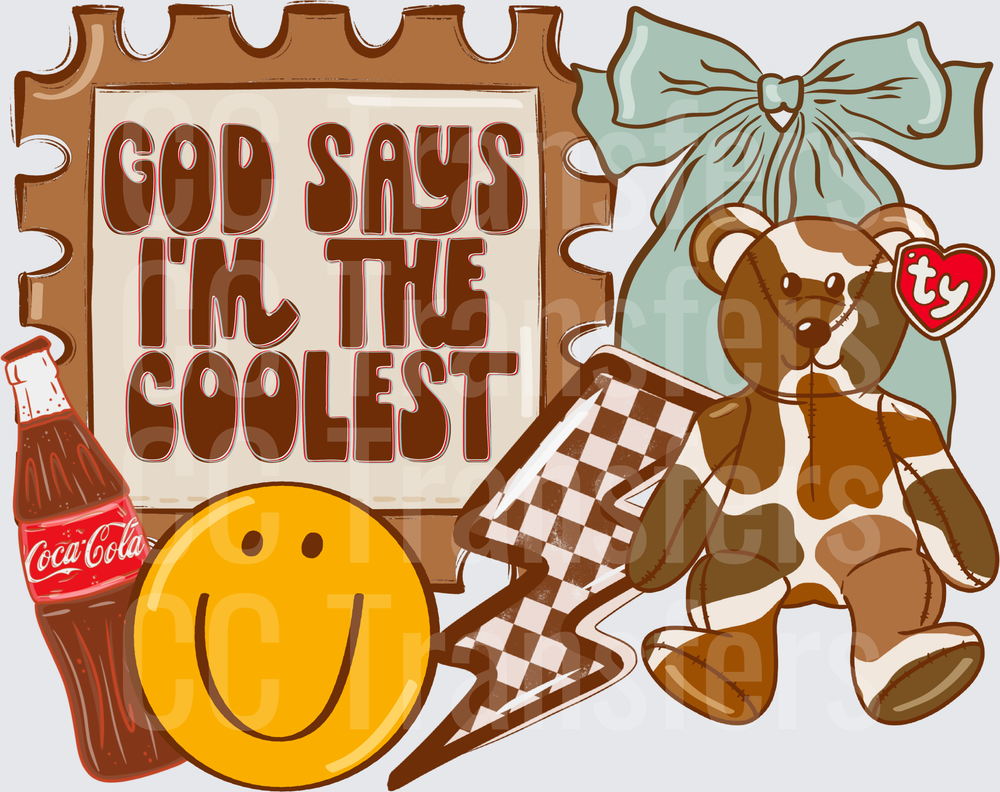 God Says I'm The Coolest Retro Collage Bear (DTF)