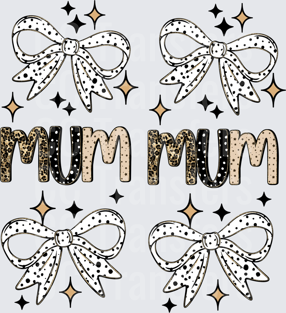 Mum Leopard Print Text Polka Dot Coquette Bows Sparkles (DTF)