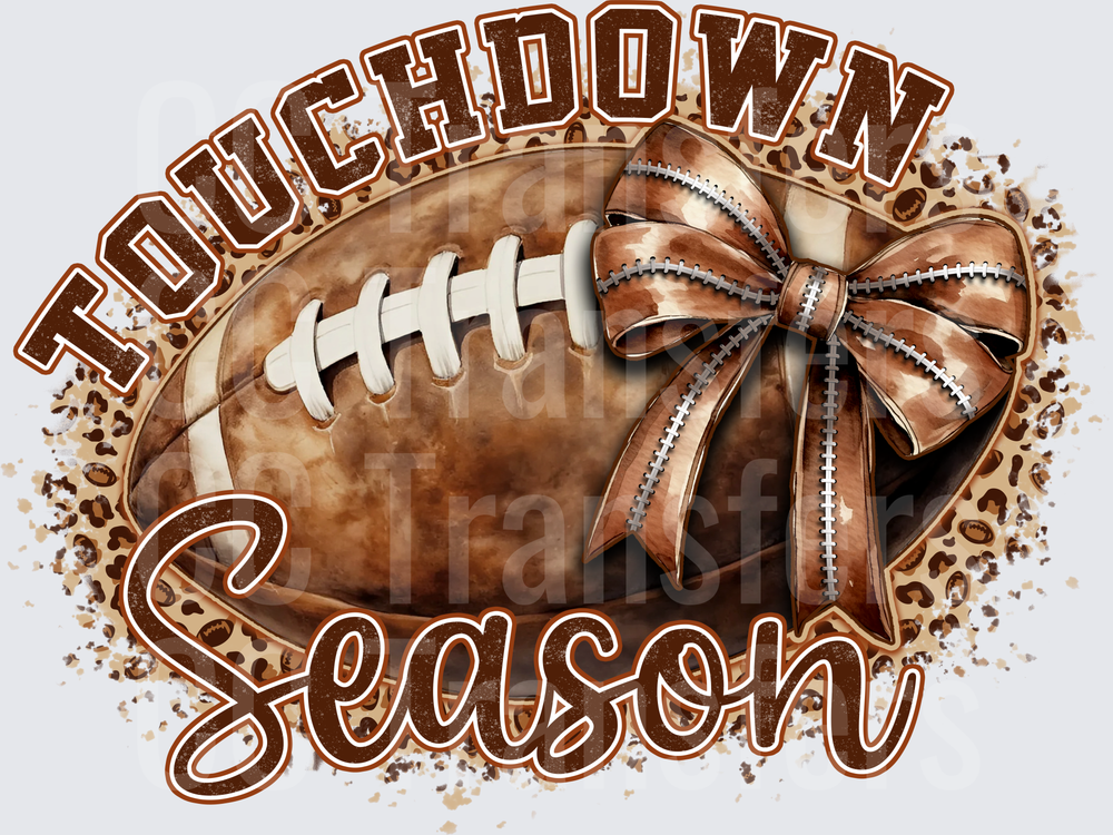Touchdown Season Football with Bow Leopard Print (DTF)