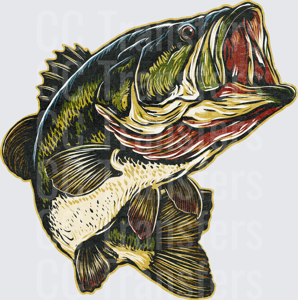 Largemouth Bass Jumping with Open Mouth Vintage Art (DTF)