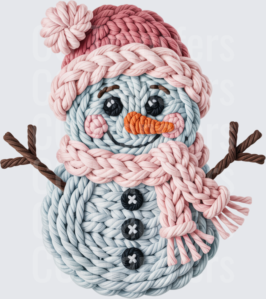 Cozy Rope Art Snowman Pink Knit Hat Scarf (DTF)