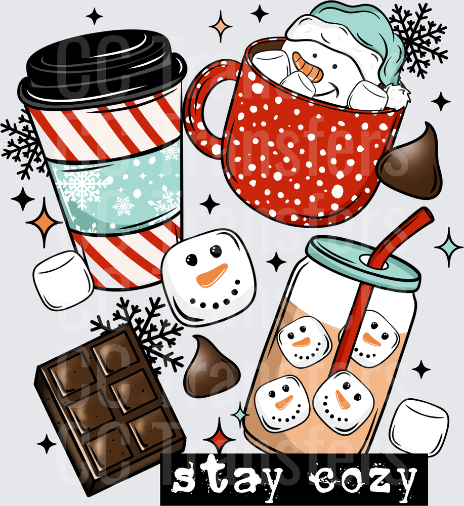 Stay Cozy Winter Hot Cocoa Snowman Marshmallows (DTF)