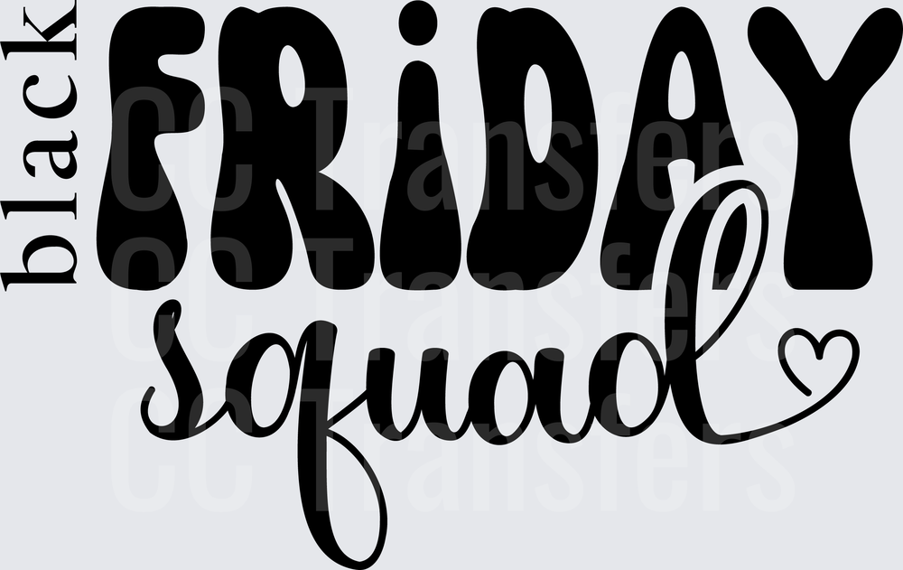 Black Friday Squad Heart Typography Design (DTF)