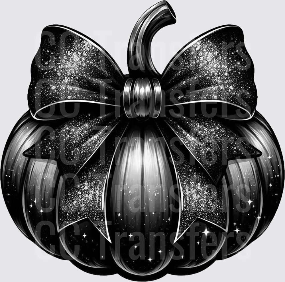 Glittery Black Pumpkin with Sparkle Bow (DTF)