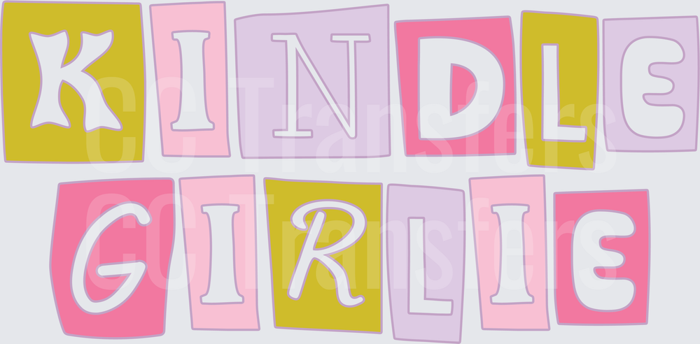 Kindle Girlie Colorful Block Letter Typography Design (DTF)