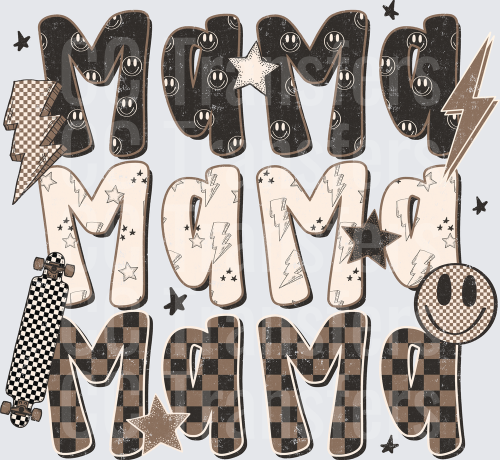 Triple Stack Mama Retro Checkered Smiley Lightning (DTF)