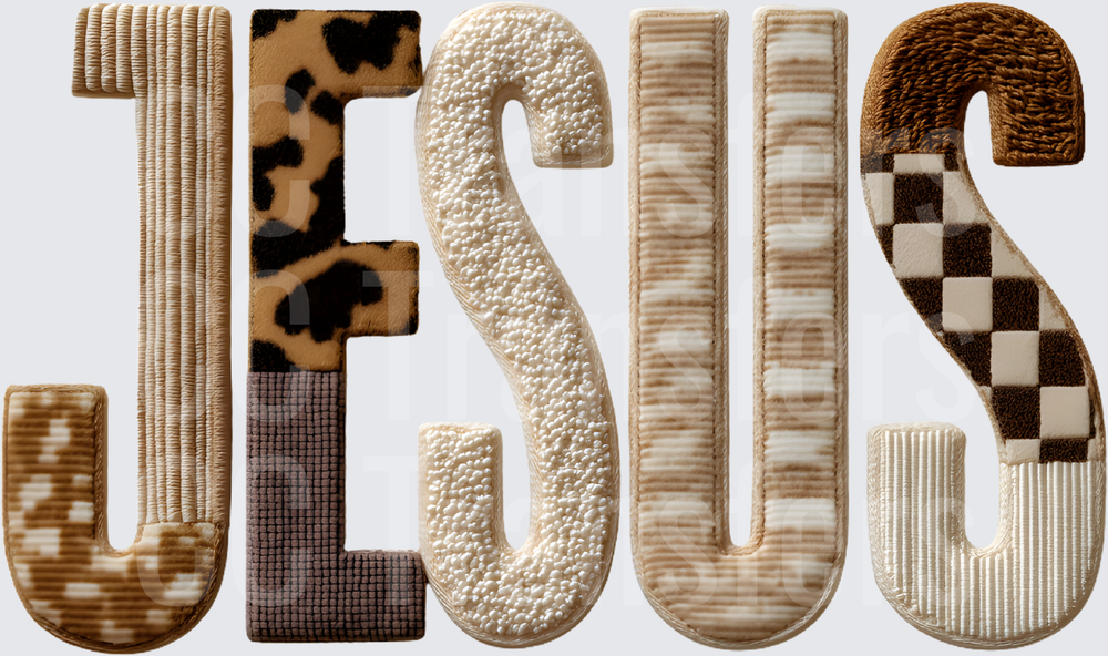 JESUS Mixed Texture Patchwork Letter Design (DTF)