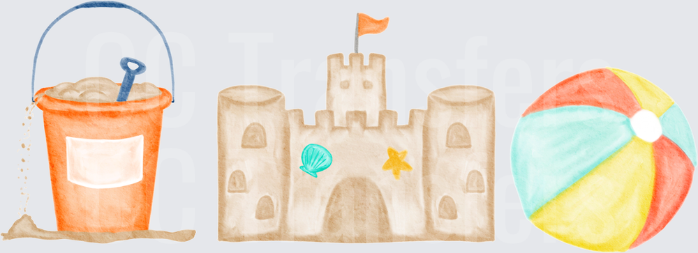 Watercolor Beach Bucket Sandcastle Ball Summer Set (DTF)