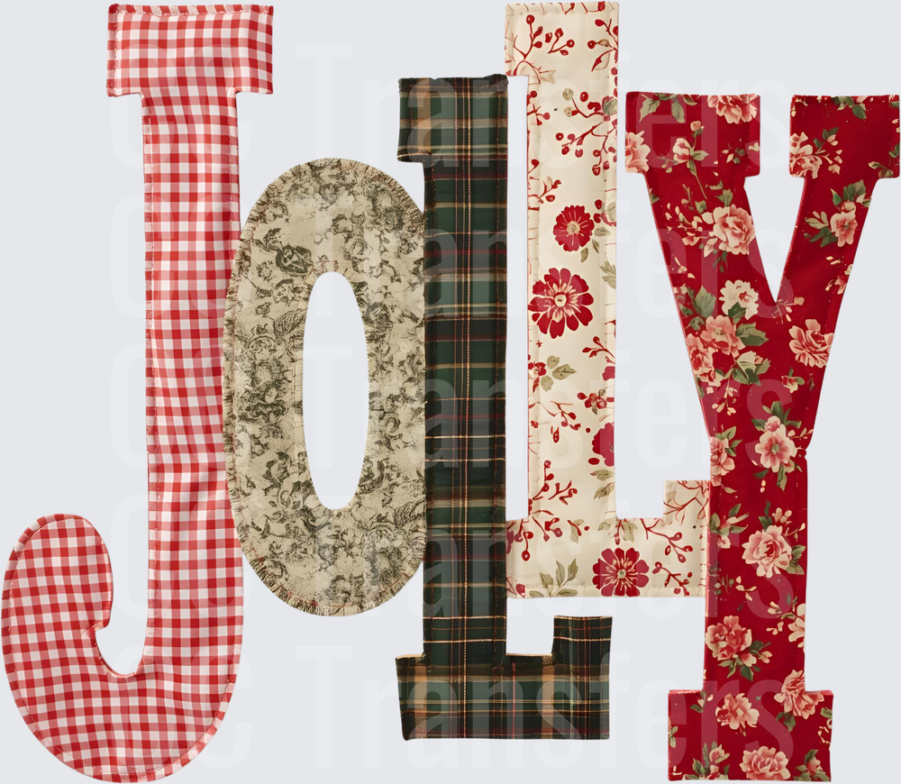 Jolly Patchwork Fabric Letters Christmas Holiday (DTF)