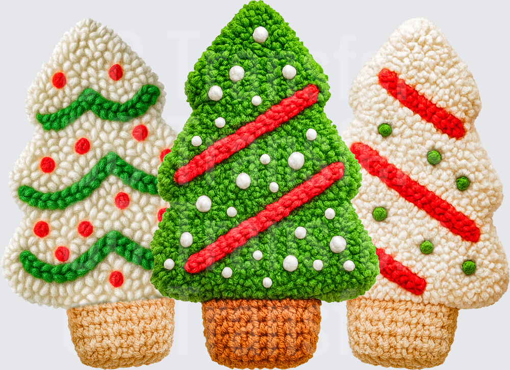Crochet Christmas Tree Trio Holiday Festive Design (DTF)