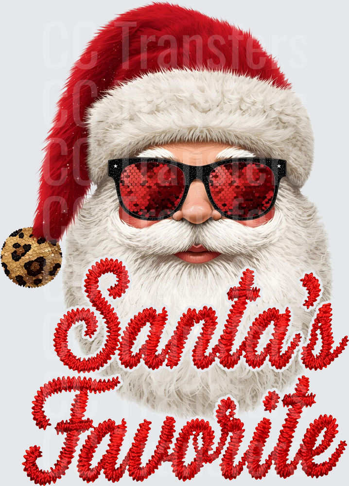 Santa's Favorite Cool Santa Leopard Hat Sunglasses (DTF)