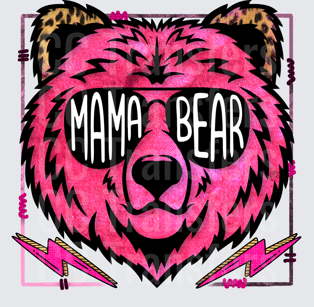 Mama Bear Hot Pink Leopard Print Bear Sunglasses Lightning (DTF)
