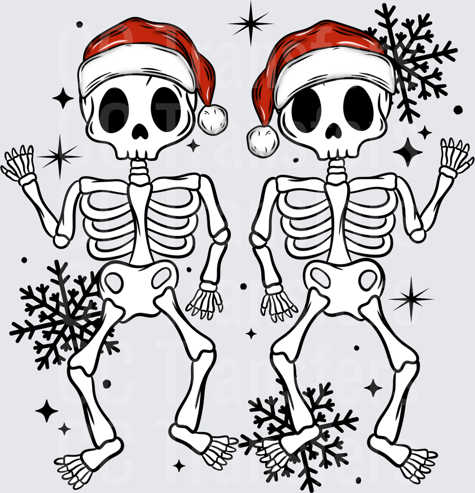 Dual Dancing Christmas Skeletons Snowflakes Stars (DTF)