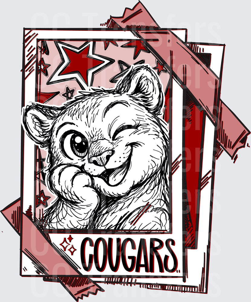 Cougars Mascot Winking Cougar Stars Sketch Design (DTF)