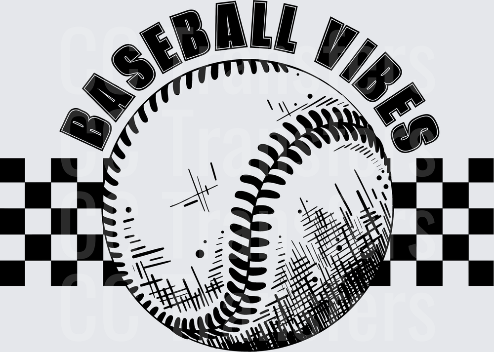 Baseball Vibes Checkered Grunge Ball Graphic (DTF)