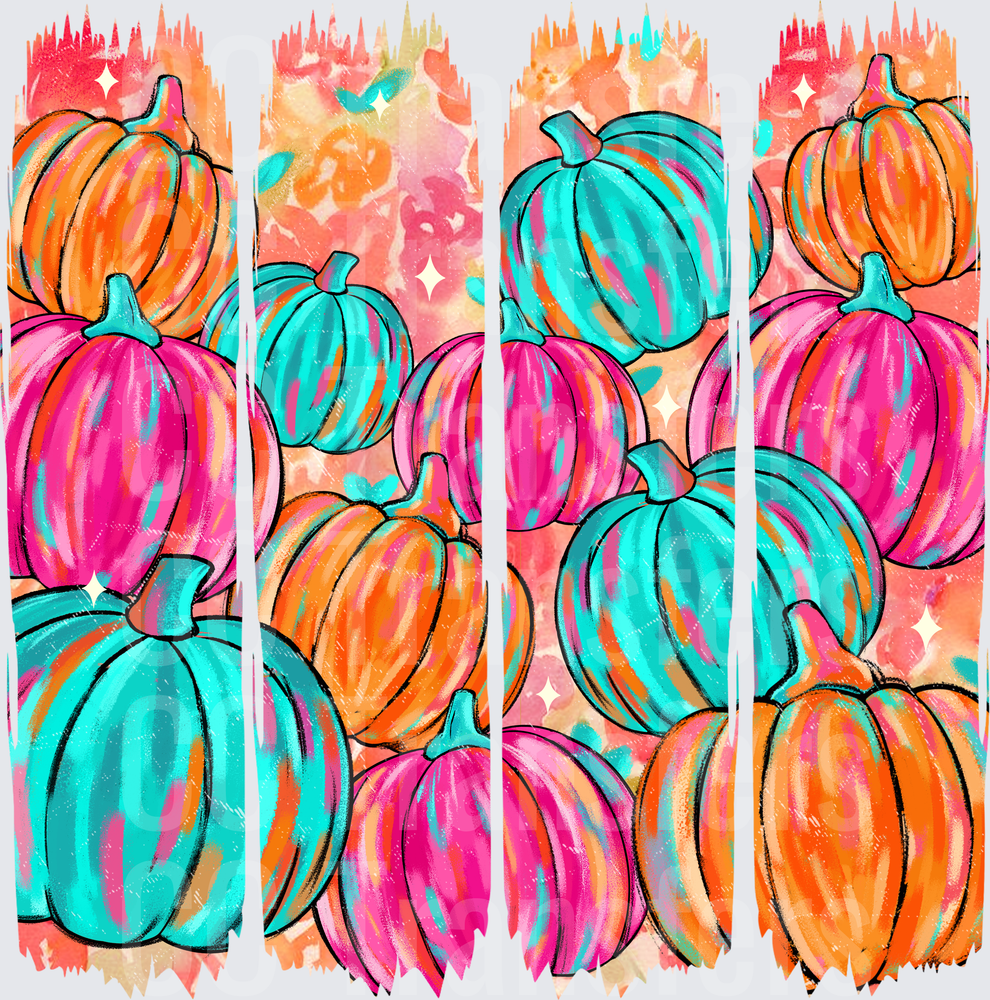 Colorful Pumpkin Stack Brush Stroke Fall Pattern (DTF)