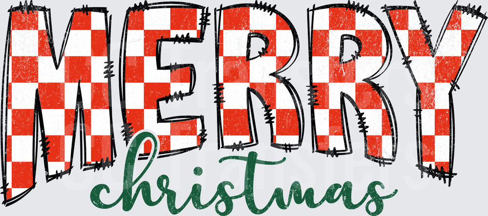 Merry Christmas Red Checkered Distressed Bold Lettering (DTF)