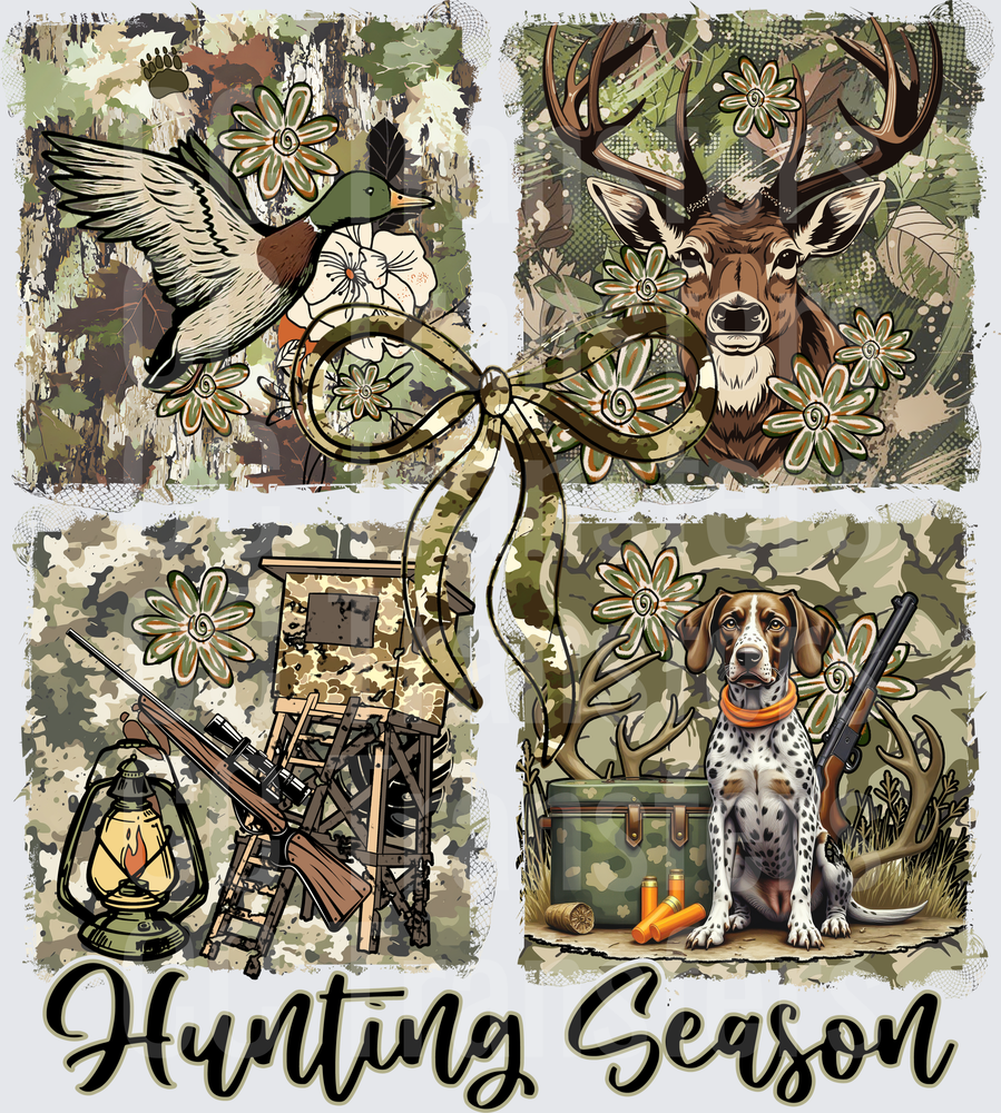 Hunting Season Four Panel Camo Floral Buck Duck Dog DTF